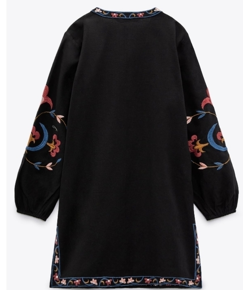 Zara Short Embroidered Cotton Linen Blend Dress Sz-M - Picture 2 of 10